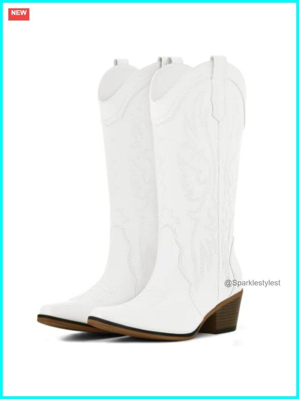 Faux Leather Cowboy Boots Western Snip Toe Mid Calf Pull On Women's